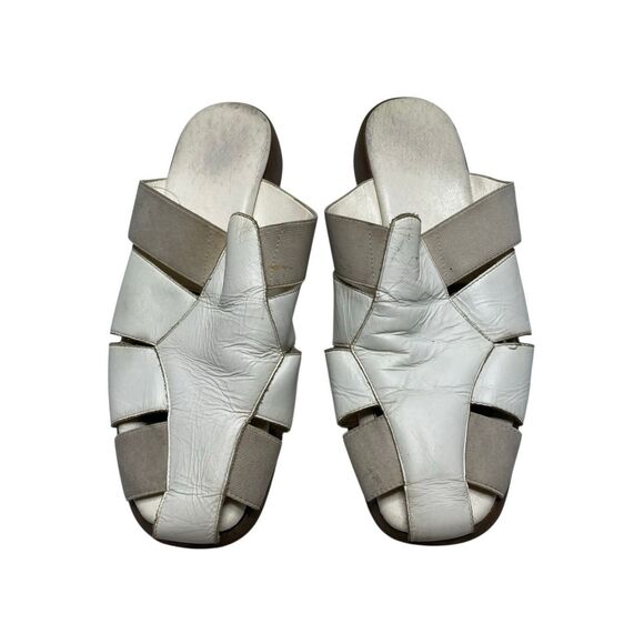 White Mountain White Leather Elastic Strap Slip On Sandals Womens Size 8B Summer - Picture 1 of 12